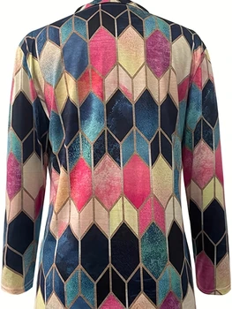 Elegant Women's Polo Zipper Top - Geometric Design, Stretch & Durable, Versatile Office Wear 2