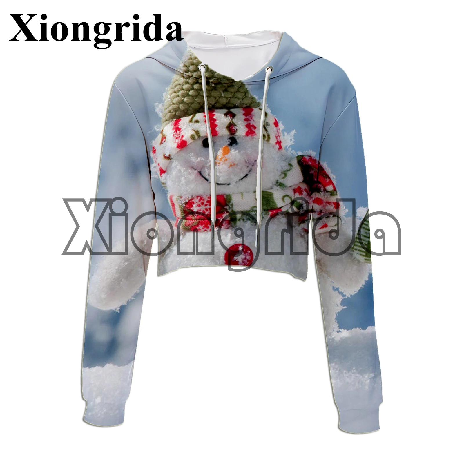 Sudadera corta Y2K con capucha para mujer, suéter de manga larga con estampado 3D de Navidad, informal, bonito pingüino