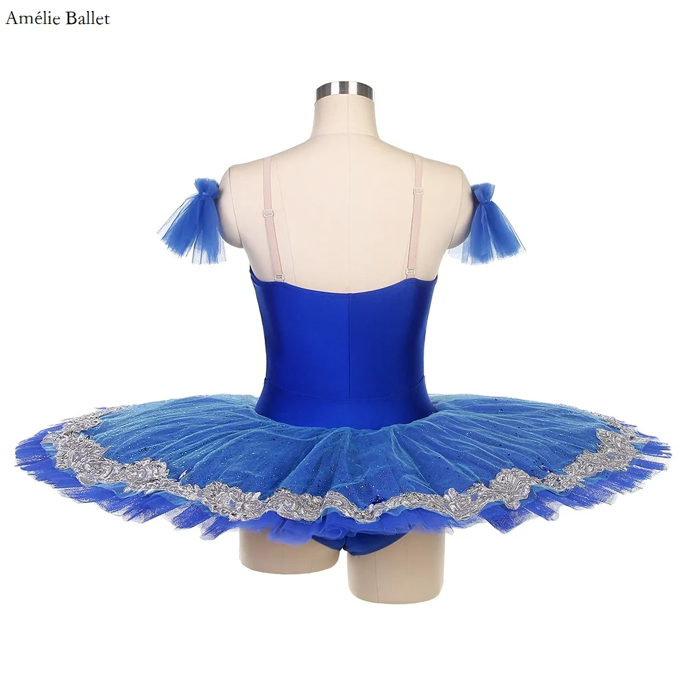 BLL125 Royal Blue Spandex Bodice With Siliver Trim Pro-professional Ballet Pancake Tutu Women Stage Performance Dance Wear Tutu