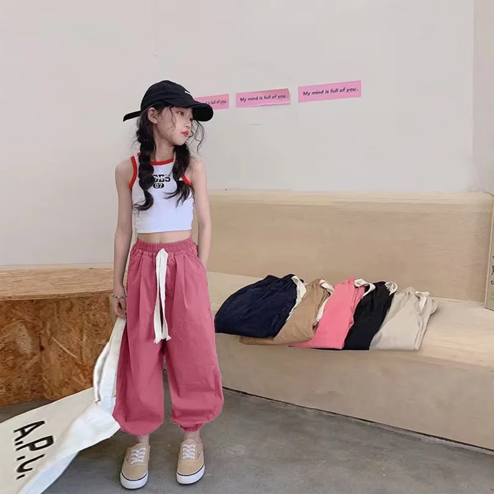 

Teenage Girls Casual Pant Spring Summer 2026 New Korean Style Children Loose Long Pants for Kids Trousers 110-170cm