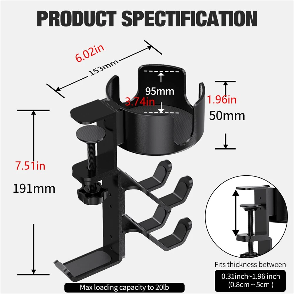 Home Office Organizer Rack Metal Bracket Cup Holder Under Desk Headphone Hanger Easy Installation Efficient Organization