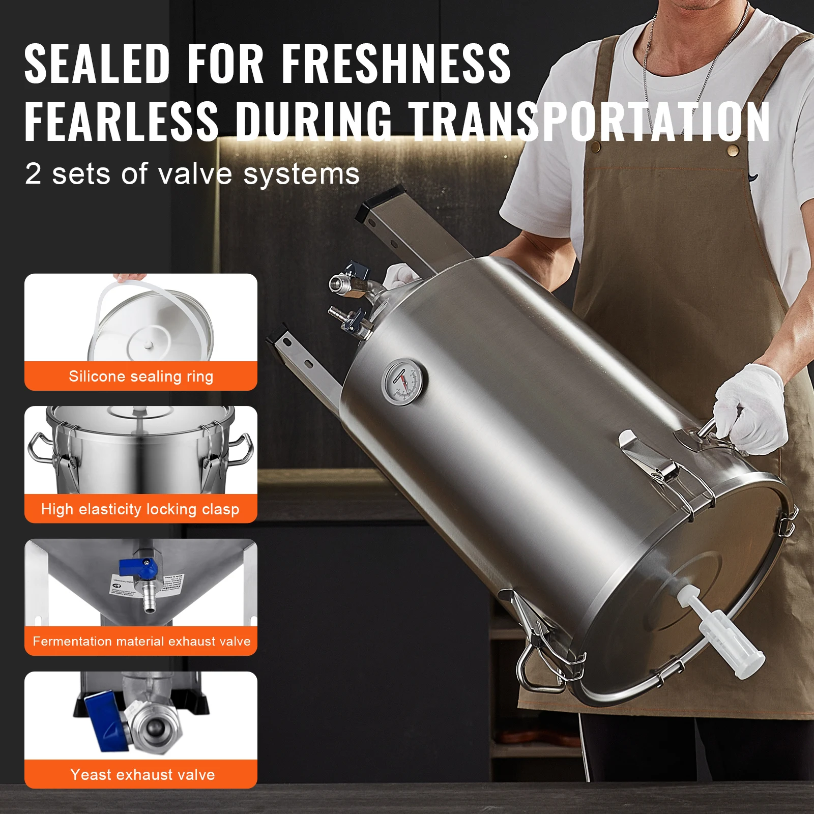 VEVOR 8 16 GALLON Bierbrouwfermentor Brouwemmer Fermentor voor het brouwen van thuisbrouwbenodigdheden met basisketel Voorraadpot