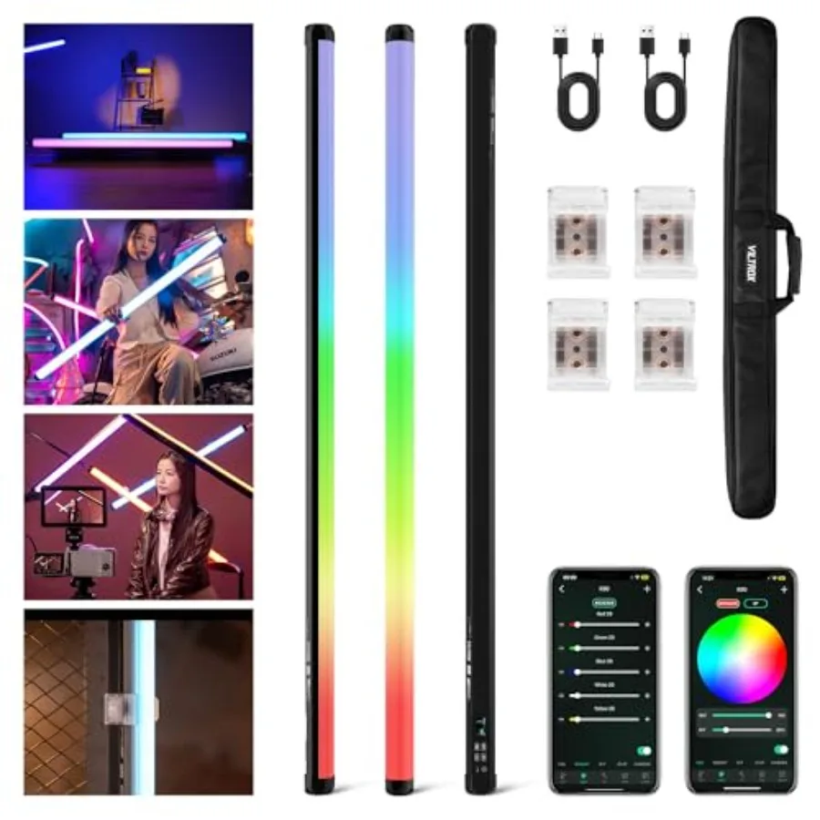 

Новая модель K90: Комплект из 2 RGB-светильников-трубок 30W, 38 дюймов, большой RGBWY LED-светильник-палка для фото- и видеосъемки с управлением через приложение/2.4G/пультом ДУ