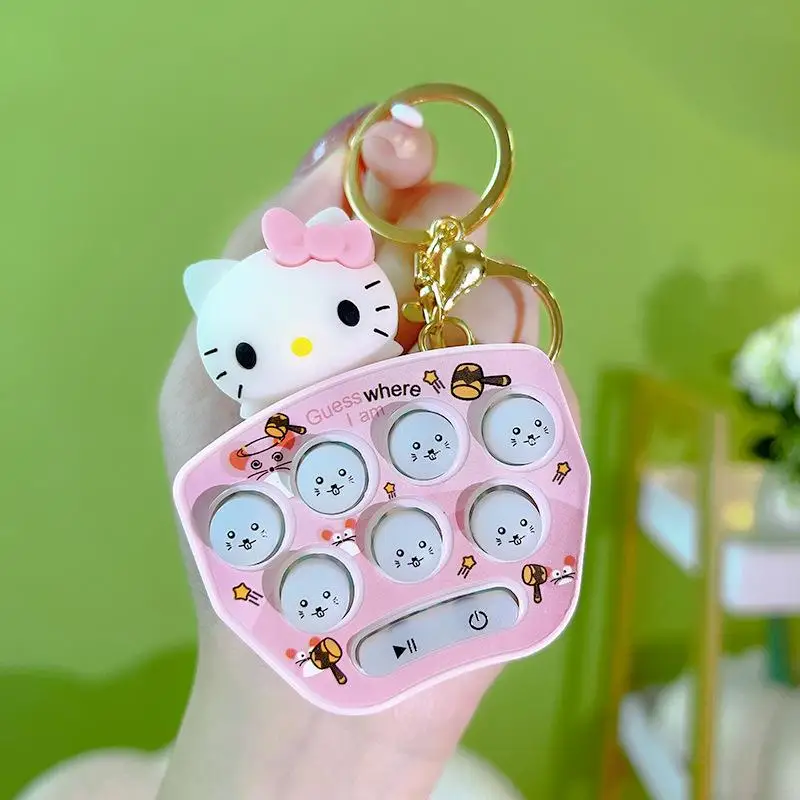 Sanrio Hello Kitty Game Console Keychain My Melody Kuromi Cinnamoroll Mini Handheld Whack-A-Mole Mini Decompression Game Pendant