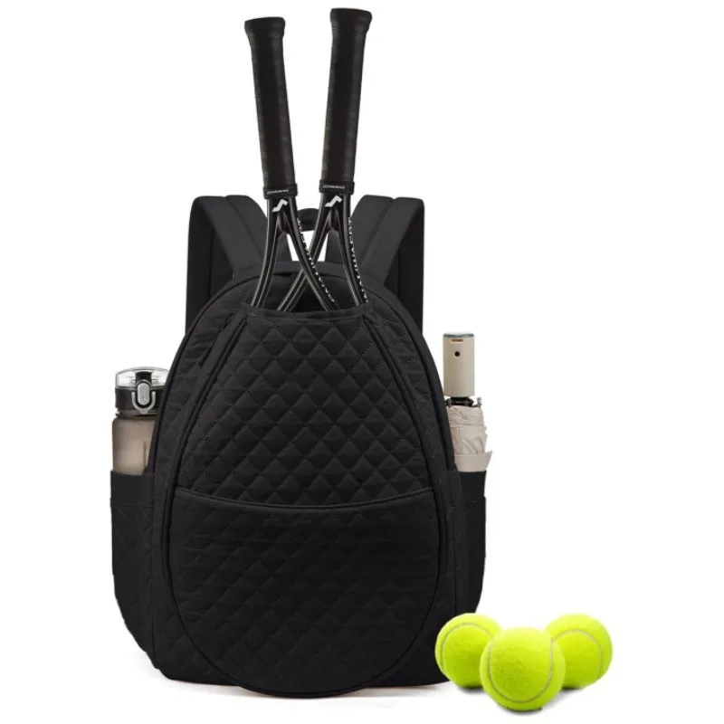 Quilted Tennis Backpack Lightweight Casual Sports Durable Racket Holder Bag with Water Bottle Pocket