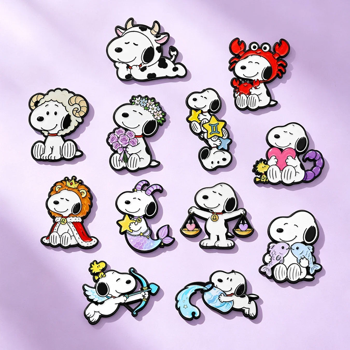 Cute 12 Constellation Puppy Enamel Brooch Zodiac Sign Metal Lapel Pins Badge Backpack Clothing Accessory Collectible Gift - view 3