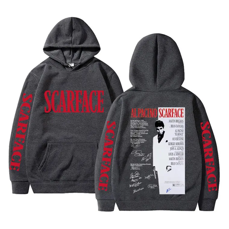 90er Jahre Klassischer Gangster-Film Scarface Merch Hoodie Vintage Tony Montana Al Pacino Sweatshirt Herren Damen Lässiger Oversized Trainingsanzug – Detail 3