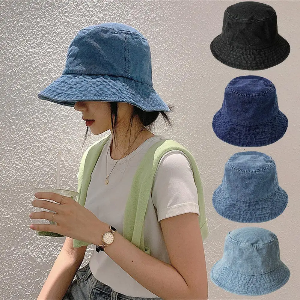 

Retro Washed Cowboy Bucket Hat Women Men Wide Brim Panama Sun Bonnet Cotton Outdoor Hip Sunhat Unisex Cap Travel Visor Hop