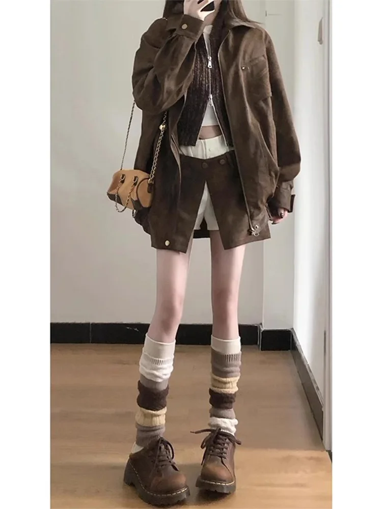 Jaqueta de Couro Vintage Fena, Estilo Biker, Corte Solto, Casaco de Outono, Nova Chegada, Moda, Tamanho Pequ, Roupa Ex...