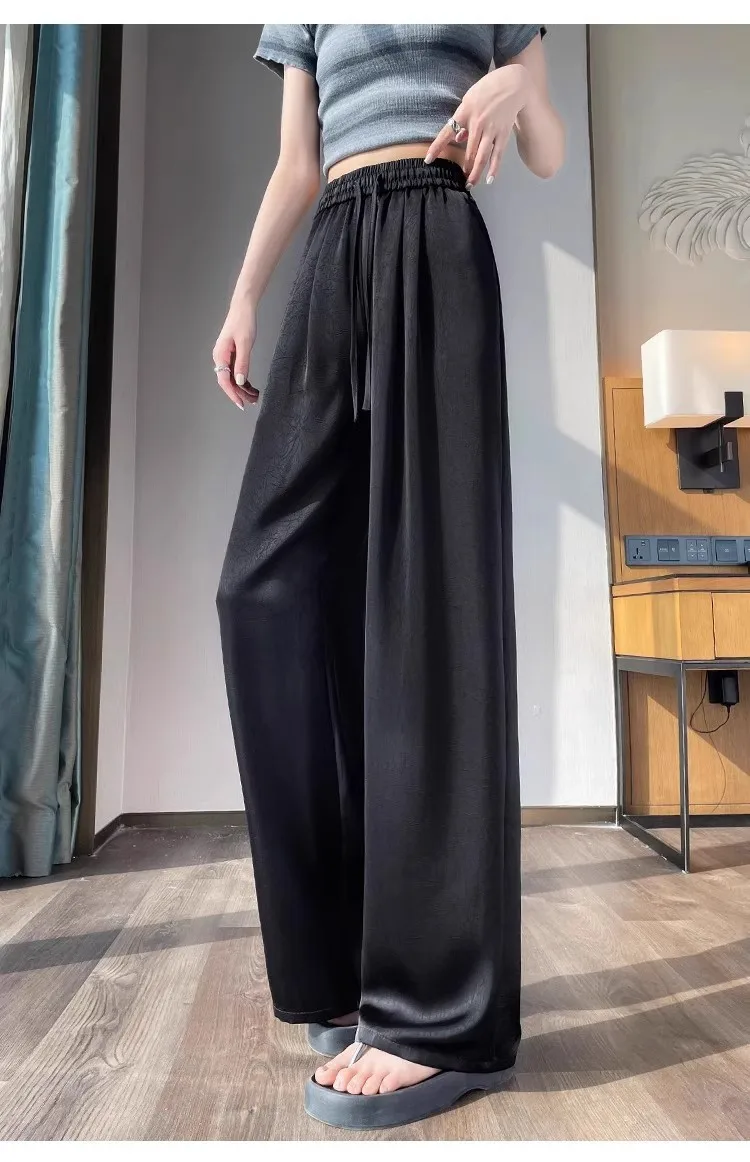 

Jacquard Ice Silk Wide Leg Pants High Waist Casual Sun Protection Cool Pants