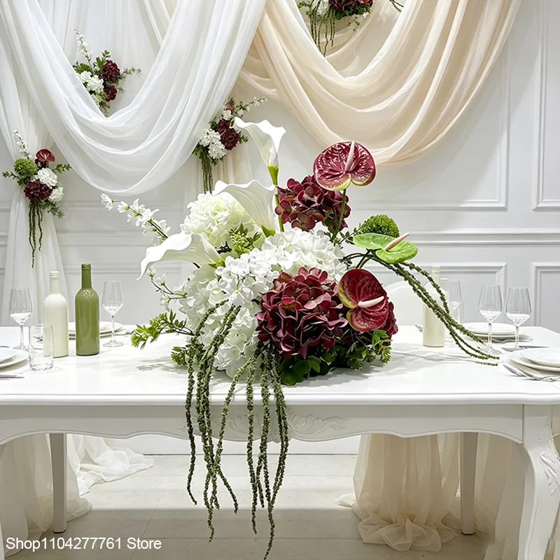 30/50/70cm Weiß-Grünes Blumen-Centerpiece Künstliche Rose Calla-Lilie Anthurium Tischdekoration Hochzeit Bankett Tischdekoration – Detail 6