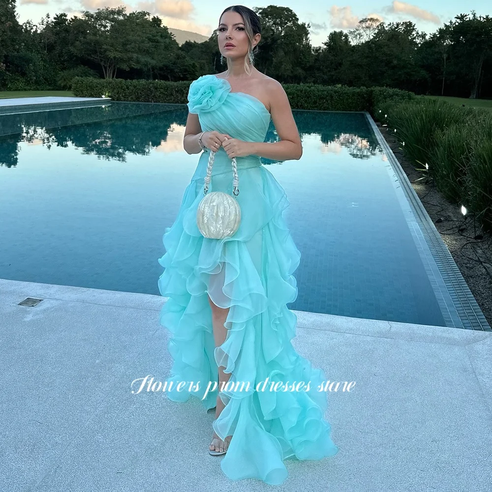 

Flowers A Line Party Gowns One Shoulder Prom Dress Ruffles Princess Evening Dress Pleats Gala Gown vestidos de fiesta Customized