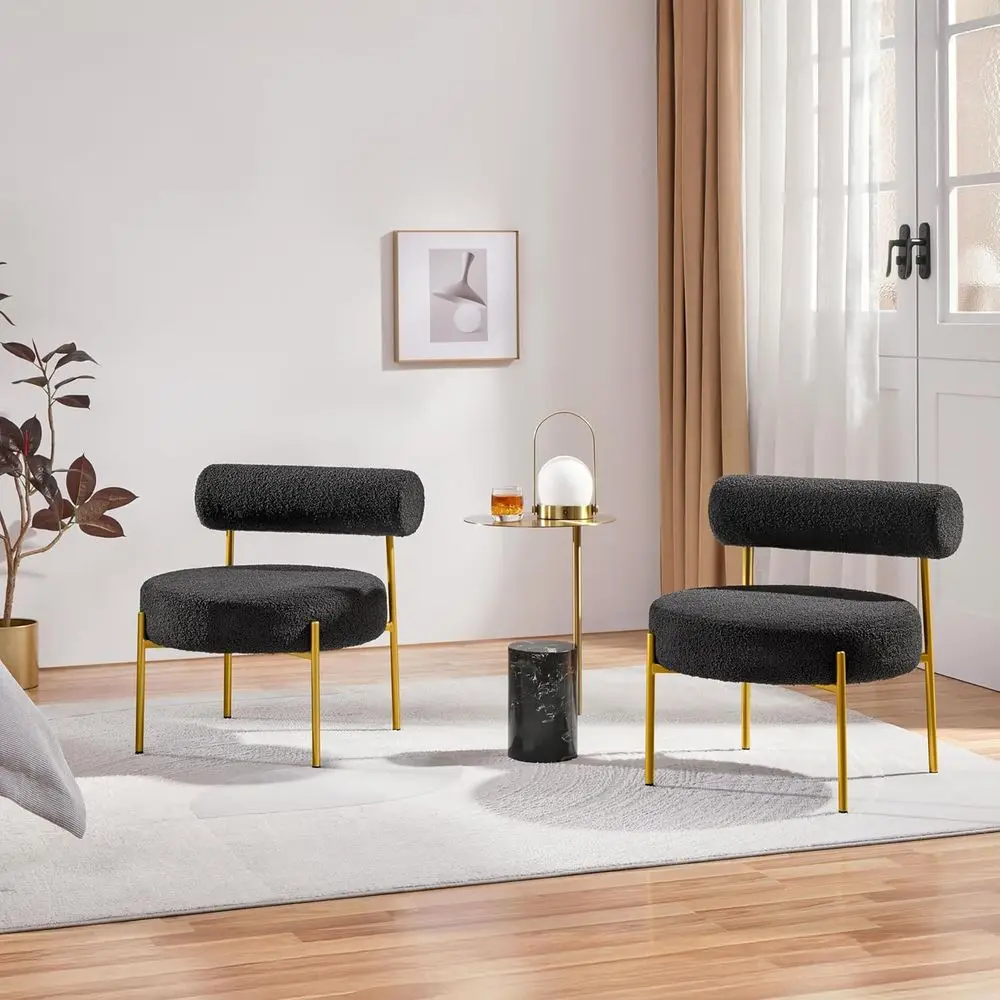 Accent Chairs Set o 2, ern Tuted Vanity Chairs, Black | Boucle abric Vanity Stool with Gold Metal Legs, Cozy Sherpa Club Chair o