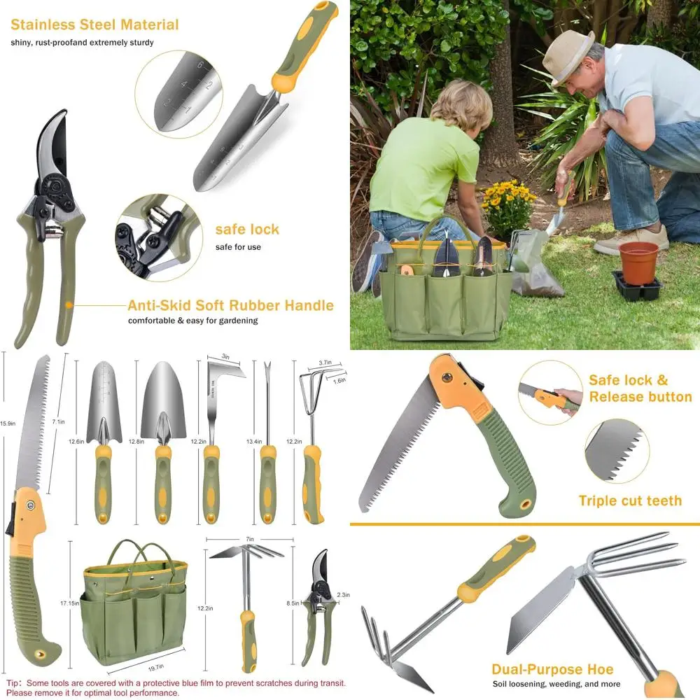 

Garden Tool Set, 9 Piece Stainless Steel Heavy Duty Gardening Hand Tools with Handle, Durable Garden Tool Bag, Gardening Gifts f