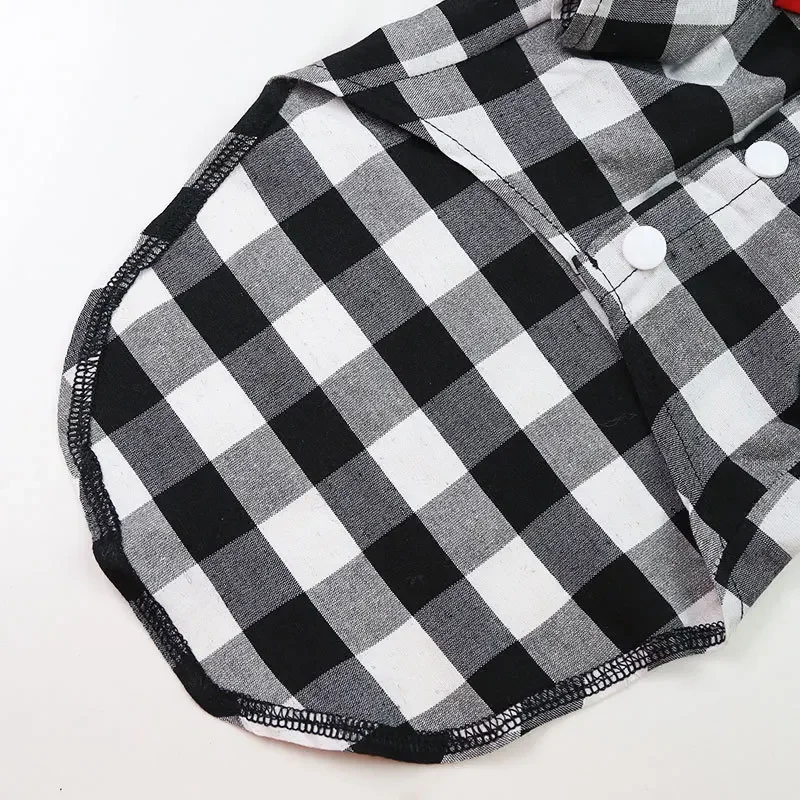 Small Pet Dog Plaid Shirt with Bow Tie Teddy Pomeranian Chihuahua Puppy Suit Wedding Party Formal Dress Dog Groomsman Clothes