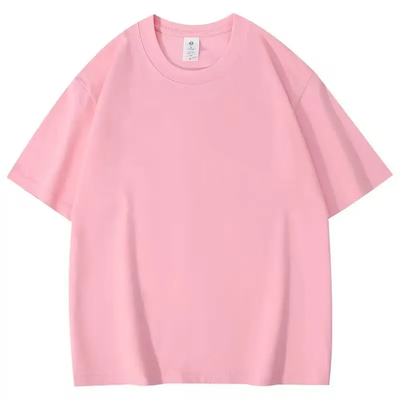 Beige 300g Heavyweight Cotton Short Sleeved T-shirt Summer Round Neck Loose and Base Shirt for Men Women Basic Tee