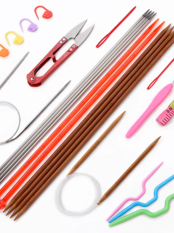 

Beginner Knitting Tool Set Steel Needle Ring Needle Sweater Needle Crystal Knitting Scarf Needle Soft Handle Hook Needle Set