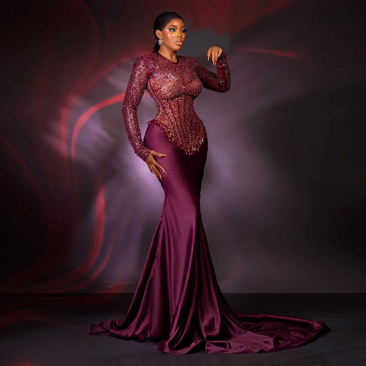 Aso Ebi Purple Mermaid Evening Dresses Shining Beaded Lace African Formal Party Dress Plus Size Black Women Elegant Prom Gowns