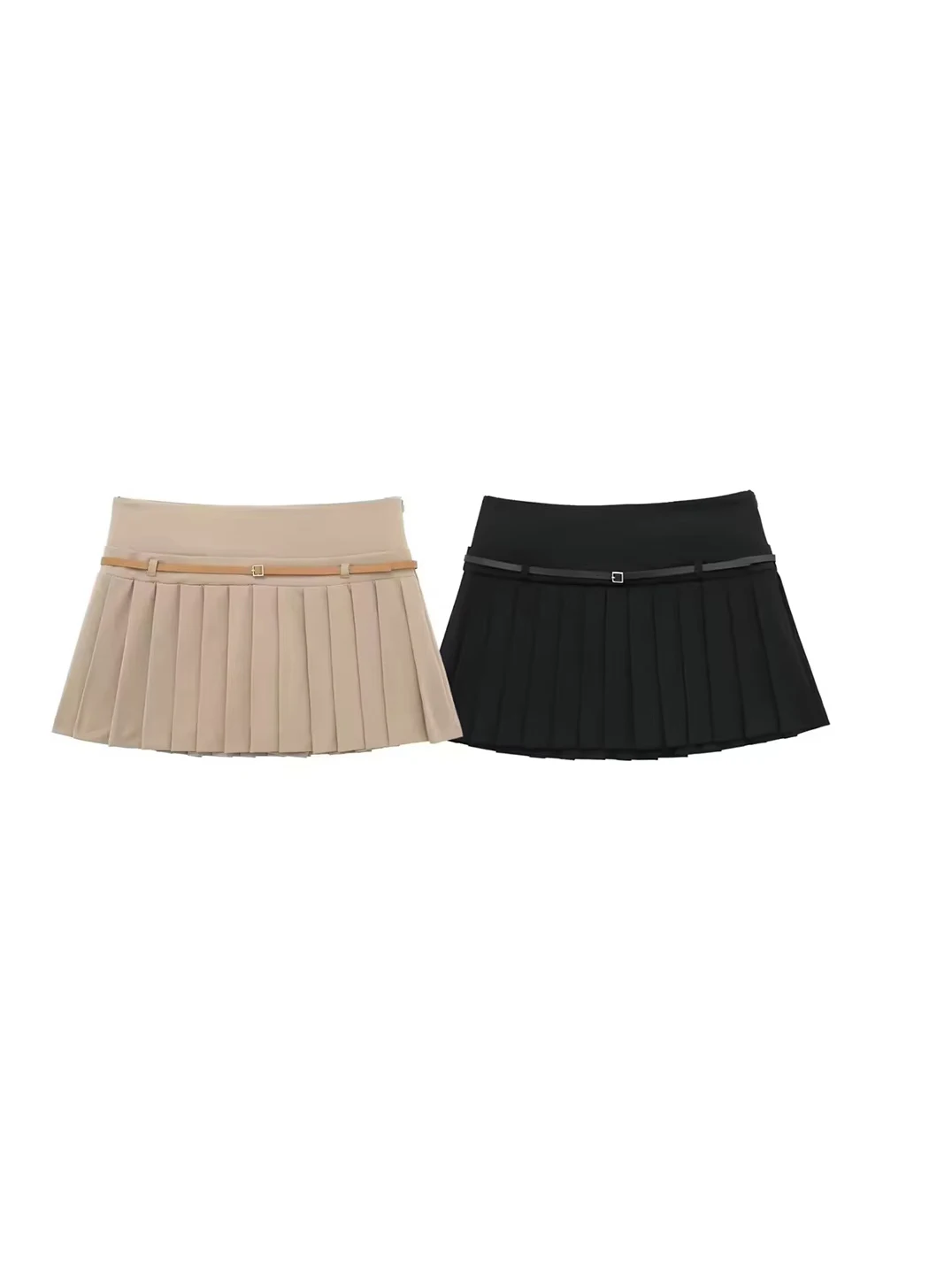 

New Women's Solid Colour Pleated Mini High Waisted Shorts Skirt With Belt Chic Pleated Skirt 2025 Side Zip Fashion Skirt