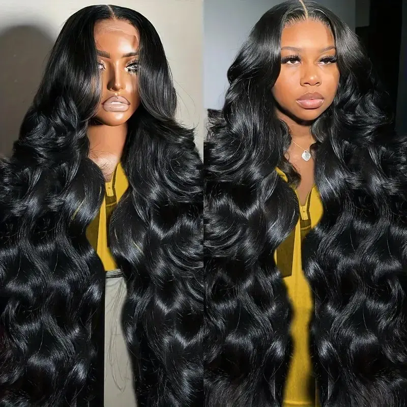 Natural Black 13x6 Human Hair Lace Frontal Wigs 5x5 Glueless Body Wave PrePlucked 13X4 Front Water Wave For Women 40Inch