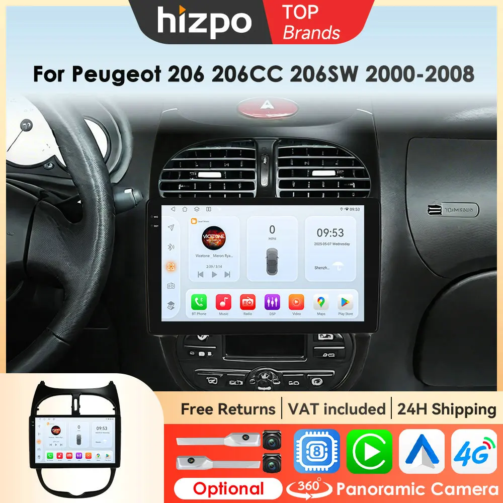 Hizpo 9 "Android Wireless CarPlay Auto Car Sistemi Intelligenti Per Peugeot 206 206CC 206SW 2000-2008 Radio DSP SWC RDS GPS WIFI