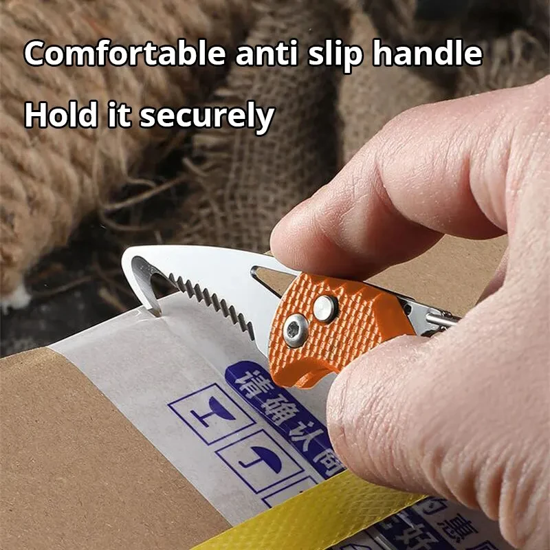 1PCS Orange Portable Multifunctional Express Parcel Knife Keychain Serrated Hook Carry On Unpacking Box Opener