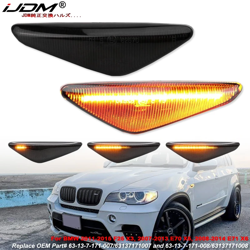 

iJDM Sequential Flash Amber LED Front Fender Side Marker Light Assembly For BMW X5 E70 X6 E71 E72 X3 F25 Turn Signal Light