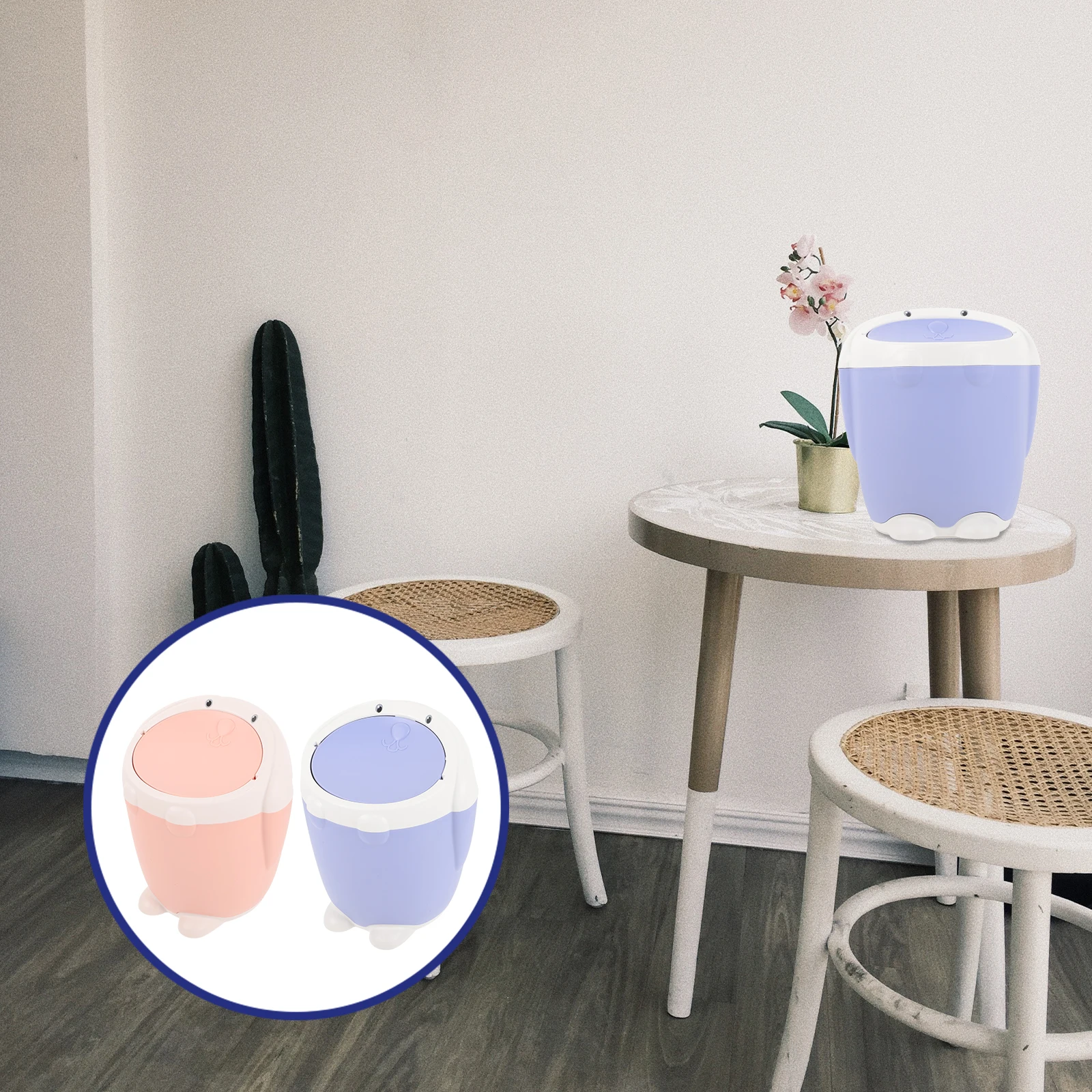 

2 Pcs Cartoon Trash Can Mini Garbage Recycling Bin with Lid Small Desk Trashcan Rubbish Multifunction