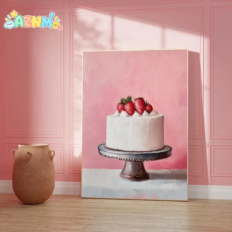 Pink Macarons Ice Cream Cake Sweet Food Posters and Prints Canvas Painting Wall Art Picture for Kitchen Dessert Shop Room Dec