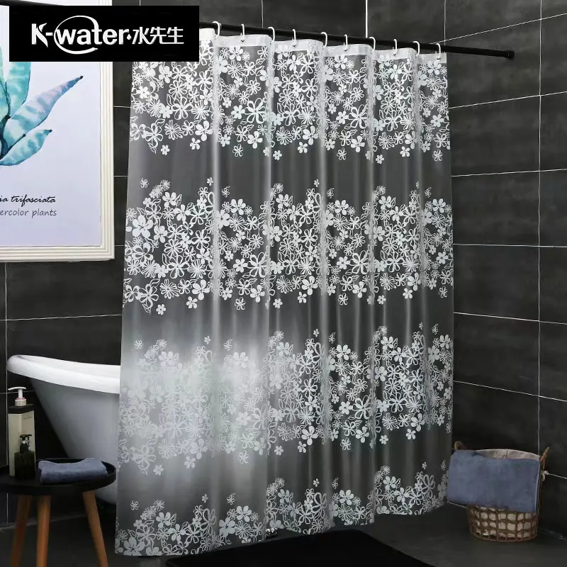 EVA Thick White fashion elegant clean flower shower curtain bathroom waterproof Fog translucent curtains bathroom Hooks