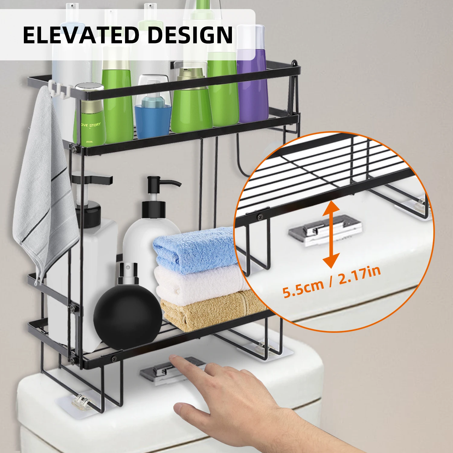 Black Wall-Mounted Bathroom Shelf Shower Shampoo Rack Kitchen Condiment Storage Basket Toilet Soap Holder Bathroom Organizer