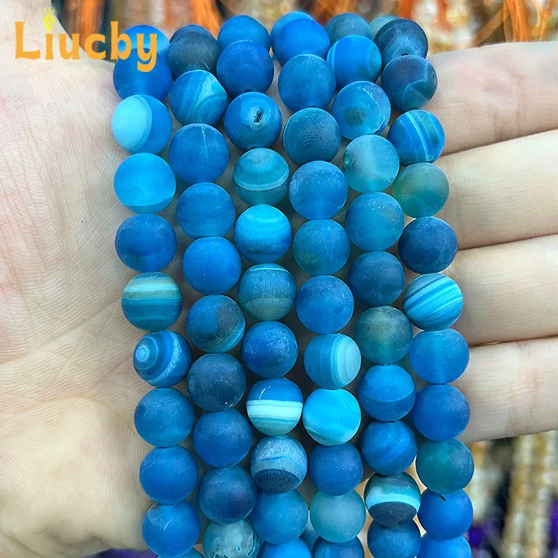 Natural Stone Matte Blue Stripe Agates Beads DIY jewelry sets Accessories RIngs For Jewelry Making 15