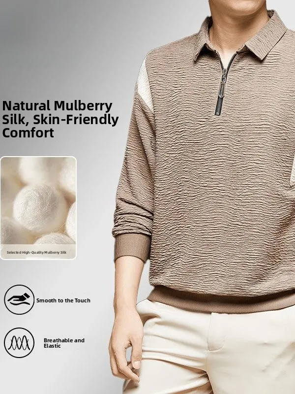 

Pierre Cardin Men's Long Sve Silk T-irt Anti-Wrinkle Loose Fit Faionable irt for Autumn Busin Casual Wear