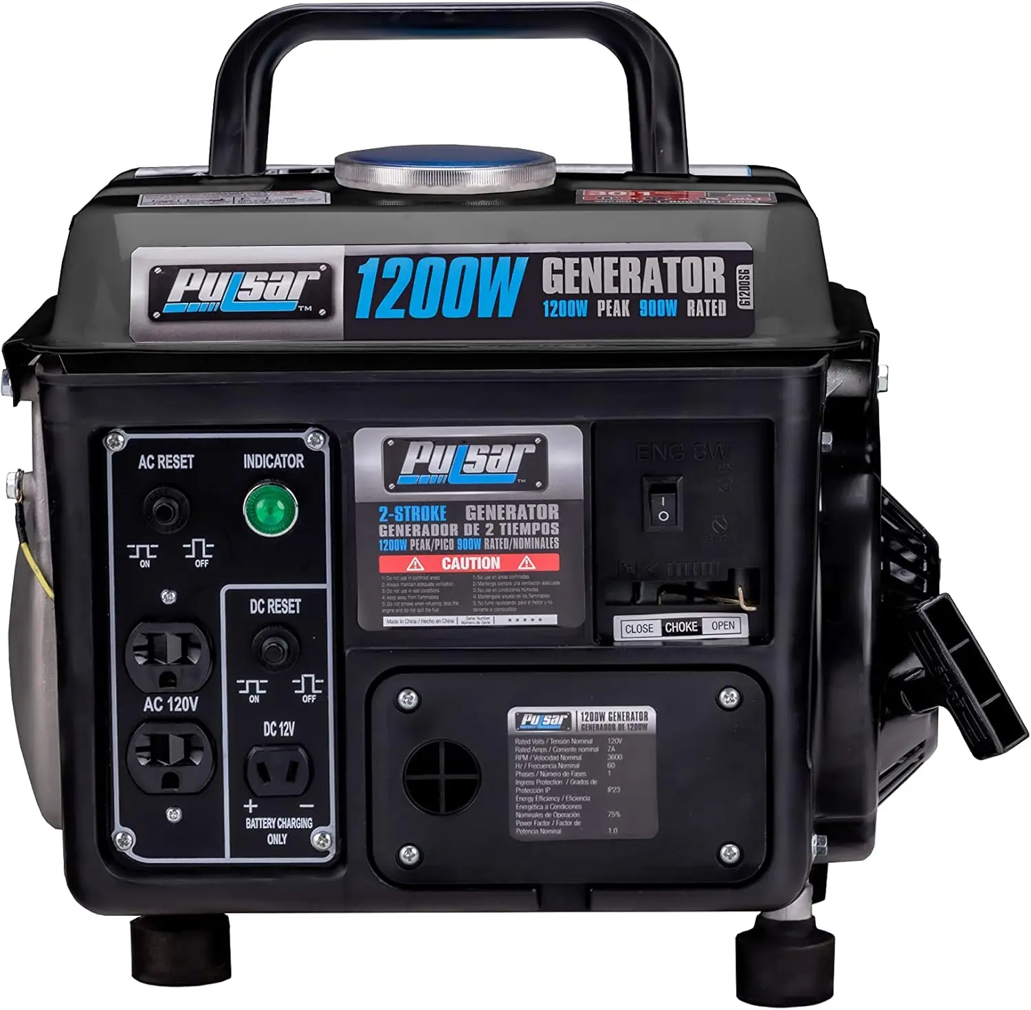 

1,200W Gas-Powered Portable Generator with Carrying Handle, 900W Running, Black/Gray