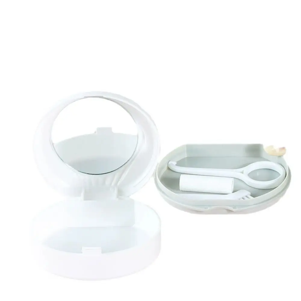 Double Layer Orthodontic Retainer Case Shell Shaped Mouthguard False Teeth Box Soaking with Mirror Denture Bath Storage Box