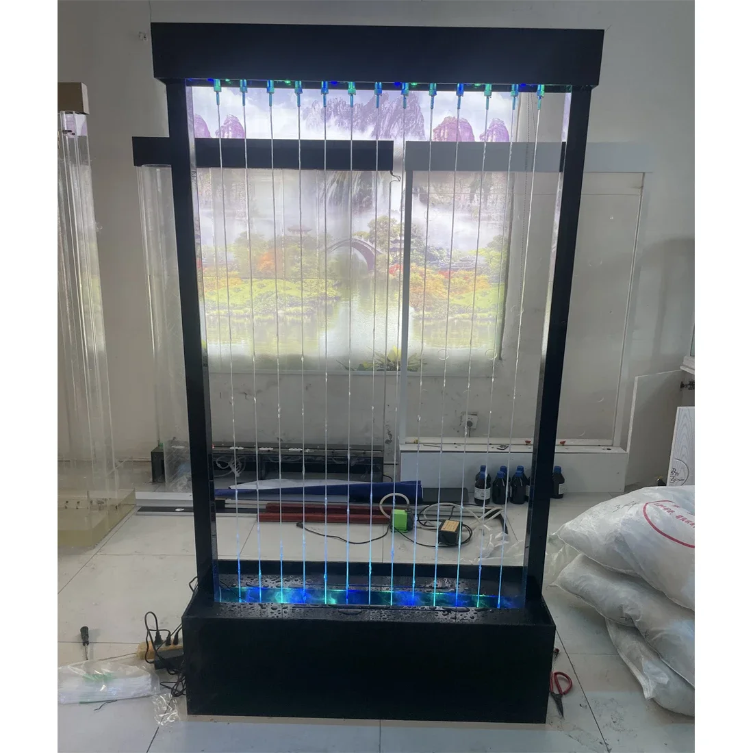 Digital pull wire water curtain wall waterfall landscape fiber optic flow customization