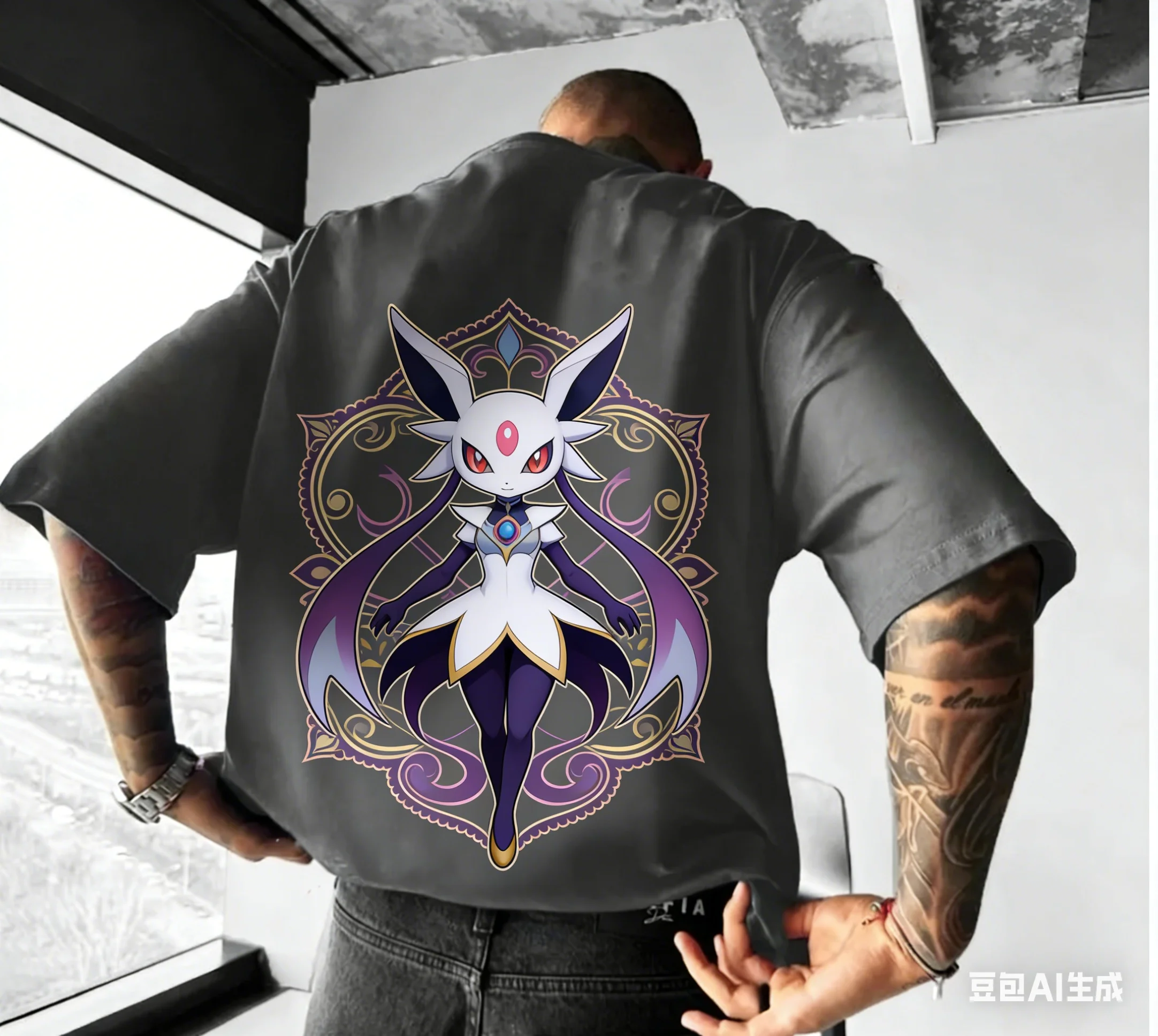 

Футболка оверсайз из плотного хлопка с коротким рукавом и спущенным плечом, серия Pokémon Legendary Beast, в американском уличном стиле, темная расцветка, парная модель