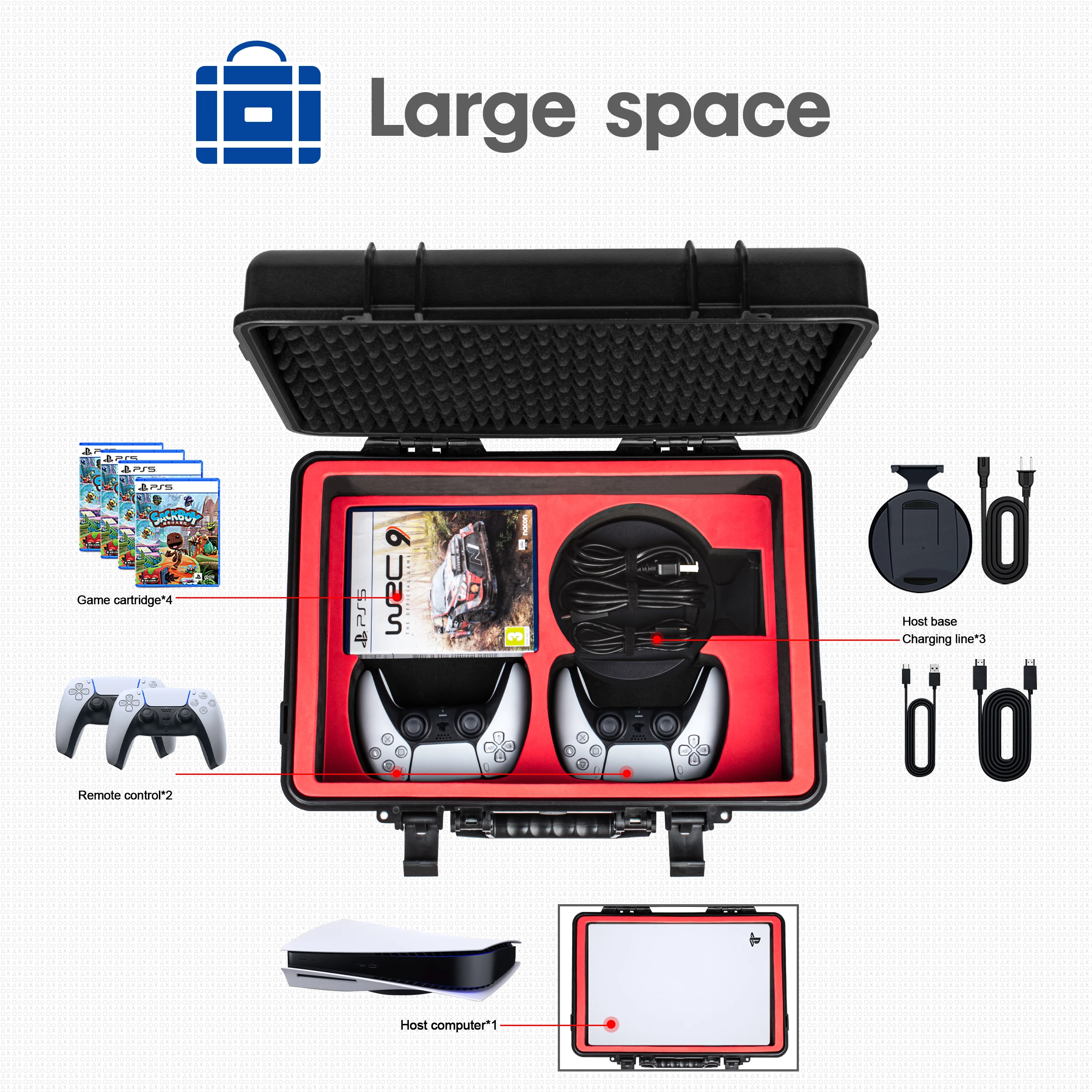 Hard Shell Travel Case for PS5, Shock-Absorbing Protection Travel Carrying Case for PlayStation 5 Console, Headset, Controllers