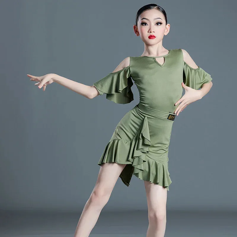 

Children's Latin Dance Dress Girls Professional Performance Competition Training Clothes Girls Ballroom Salsa Tango Cha Cha