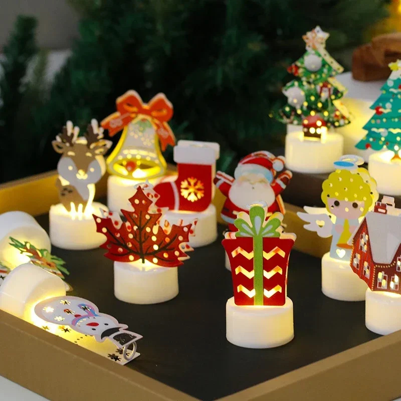 

LED Electronic Candle Lights Christmas Trees Santa Claus Snowmen Creative Candles Small Night Lights Home Decorative Ornaments