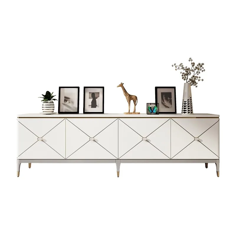 

American light luxury TV cabinet ivory white piano paint European villa living room storage solid wood floor cabinet