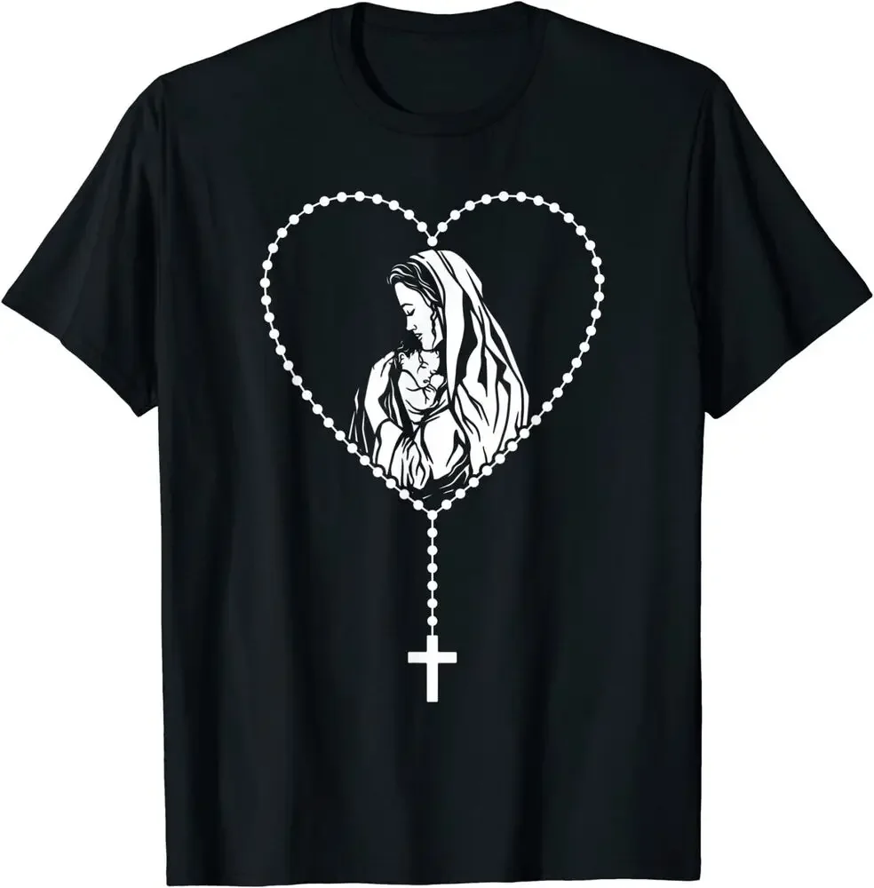 New fashion Catholic Christian, Rosary Cross Guadalupe Virgin Mary T-Shirt Unisex T-shirts Casual Cotton Fashion Couple's Cloths