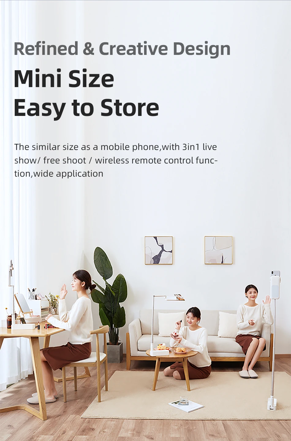 ที่วางโทรศัพท์มือถือพร้อมเติมแสงบลูทูธสามารถยกหมุนโต๊ะพับขาตั้งถ่ายภาพขาตั้งขาตั้งกล้อง Storage Bracket