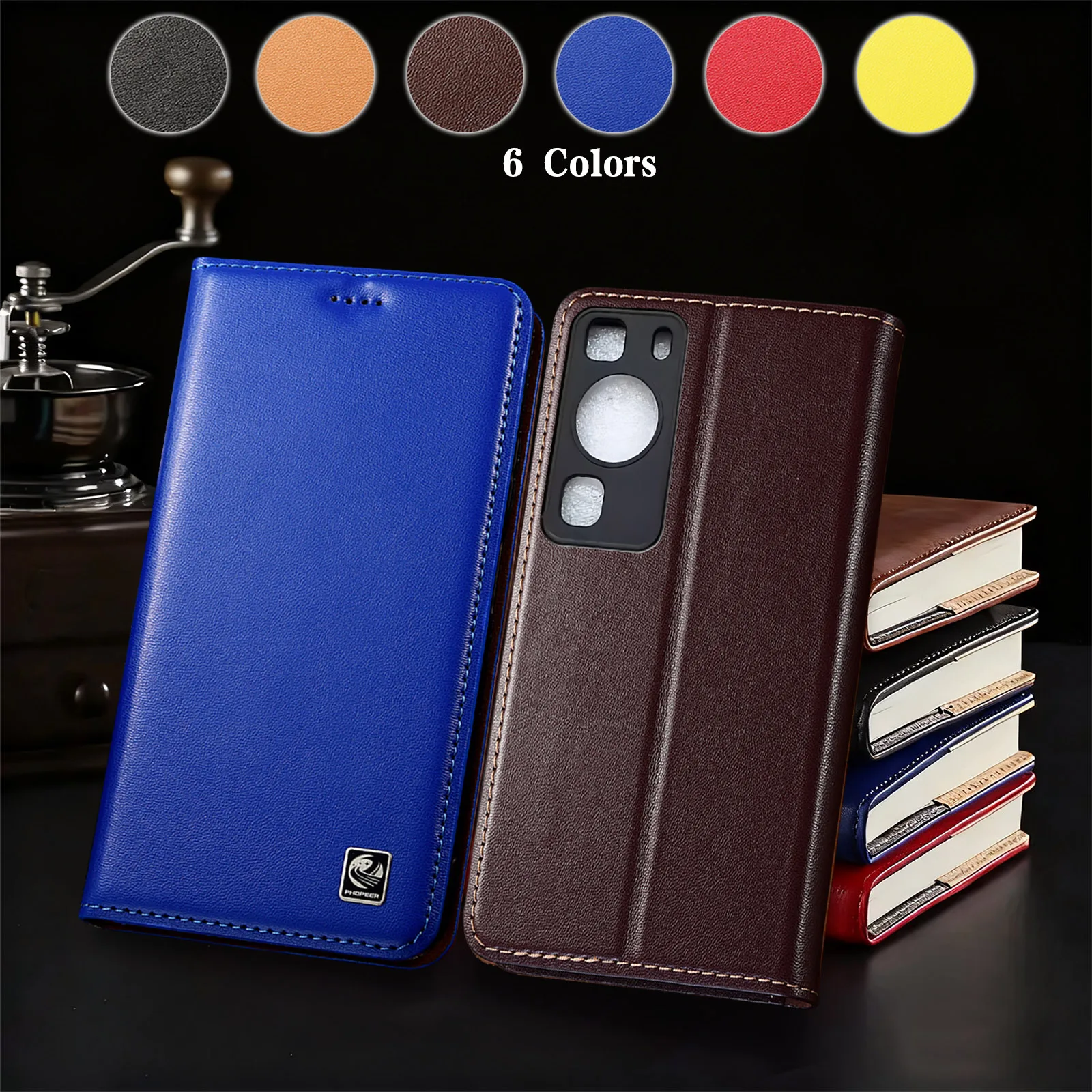 

Genuine Leather Case For Huawei P30 P40 P50 P50E P60 Pura 70 80 Pro Plus Ultra Lite Art Nappa Pattern Of Flip Wallet Cover Case