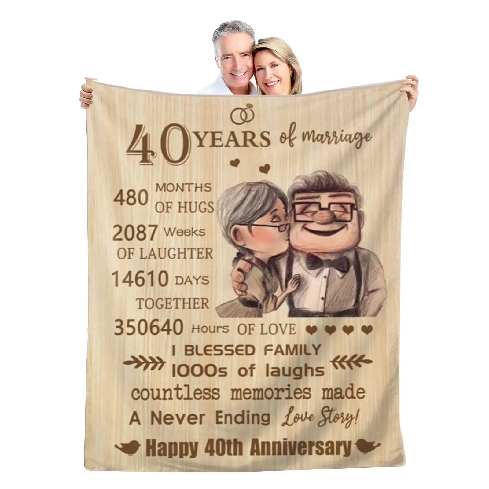 40th Anniversary Gift Blanket, Romantic Wedding Anniversary Gift for Couple, Parents and Husband, Ruby, D