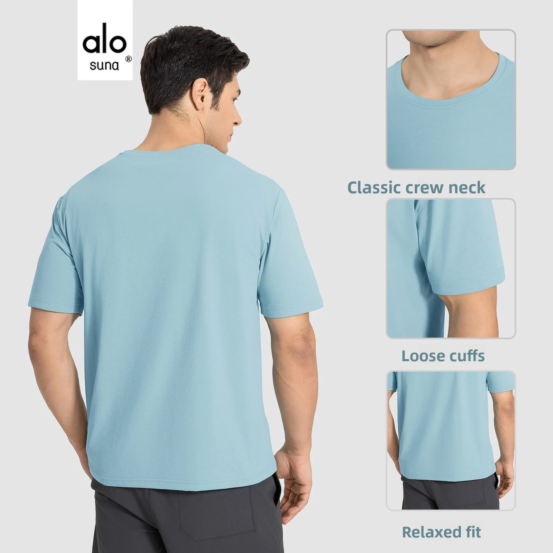 

Alo suna new outdoor quick-drying running fitness short-sleeved shirt men's summer thin loose and versatile sports top DMT002