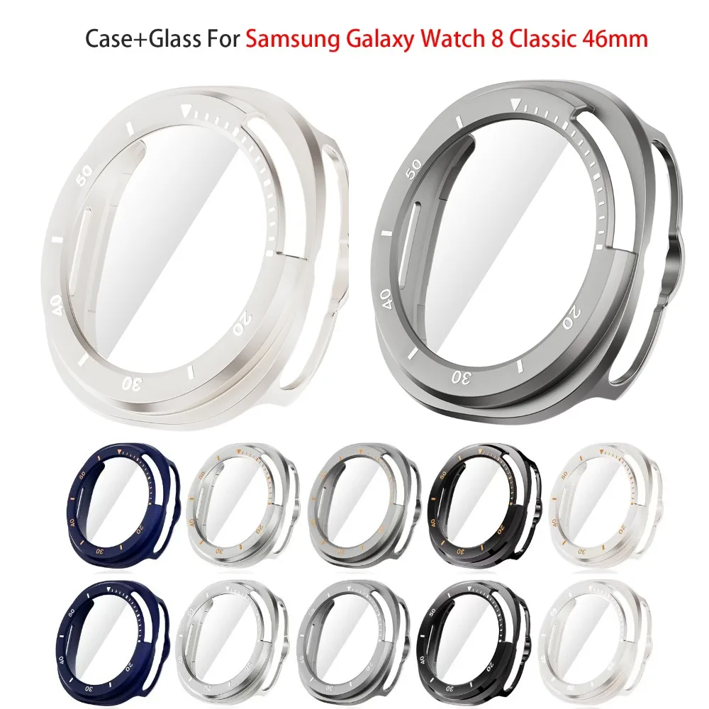Case+Glass For Samsung Galaxy Watch 8 Classic 46mm with Scale Tempered Film Integrated Bumper Galaxy Watch 8 Classic Cover