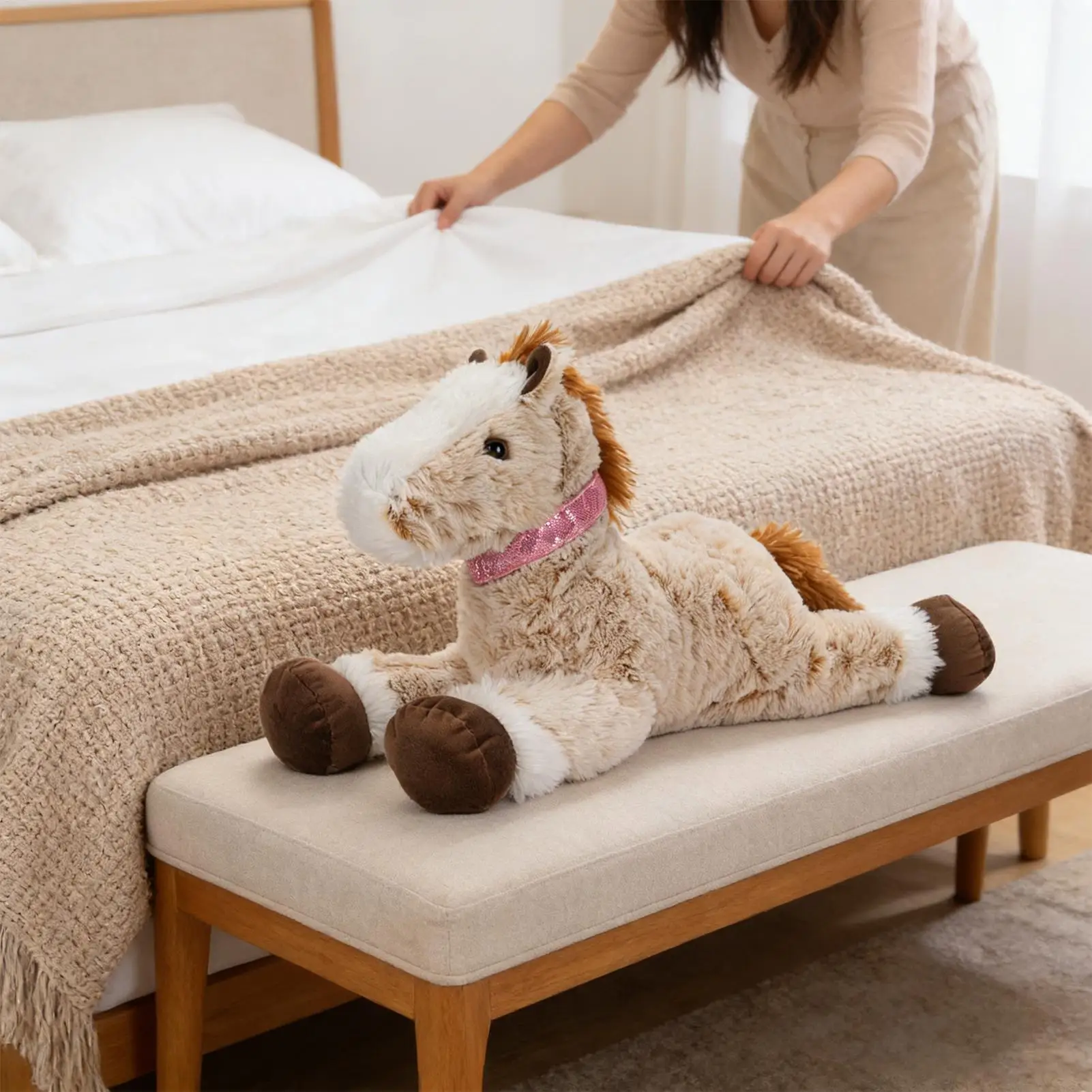 

Plush Horse Stuffed Animal Cute Huggable Horse Doll Soft Pillow Plush Toy for Bedroom Living Room Sofa Bed Decor Gift for Kids