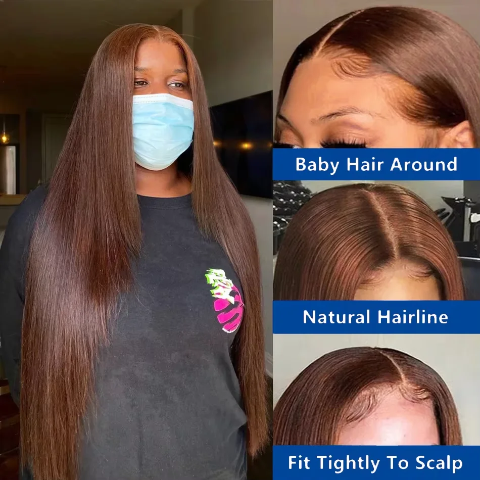 مستقيم الشوكولاته البني # 4 بوصات ملونة طويلة 13x6 HD الدانتيل الباروكة الأمامية قبل قطعها شعر طبيعي مفرود الباروكات للنساء