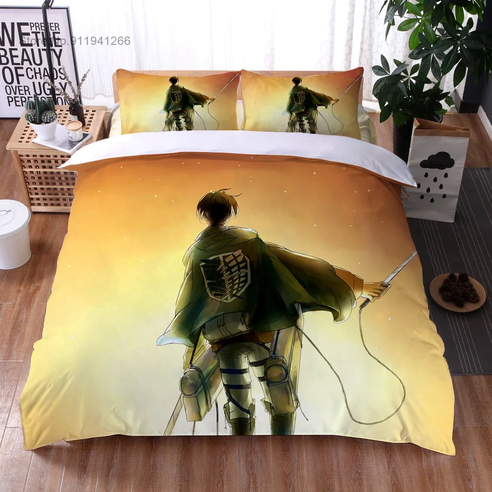 Anime Attack On Titan Bedding Set Design Custom Duvet Cover Cartoon 3D Print Quilt Cover for Kids Bedroom Decor Gifts